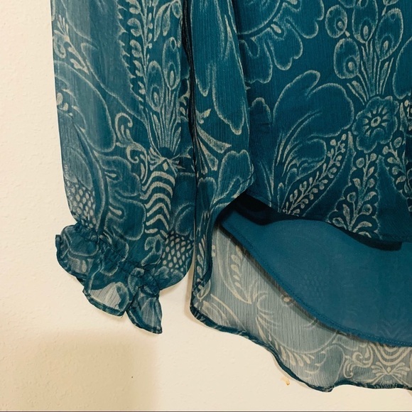 VERA WANG•long sleeve green paisley blouse XS - Picture 5 of 8